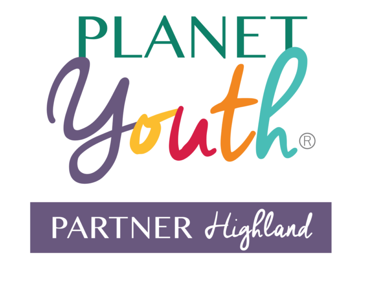 Planet Youth logo with text below Partner Highland